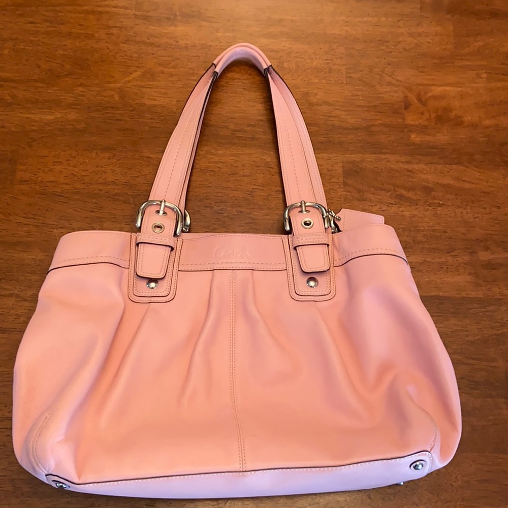 Pink leather large Coach bag.